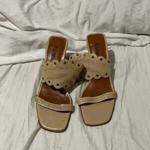 Pelle Moda 8 tan leather heel sandal mule with straps slides backless euc